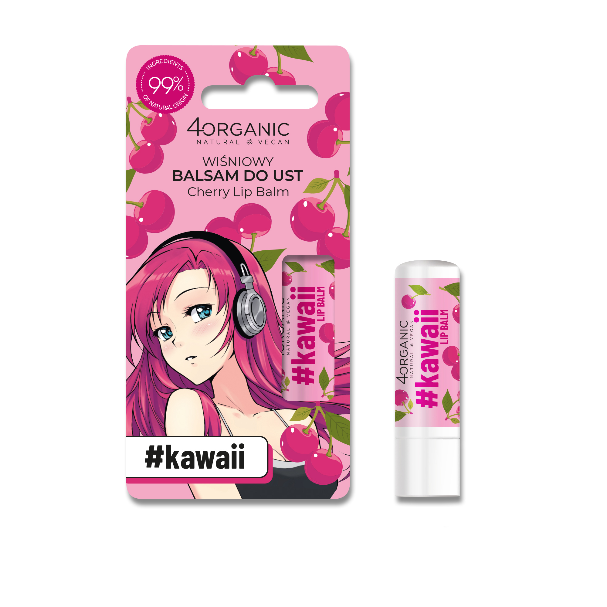 4organic #kawaii Naturalny balsam do ust Cherry 5g
